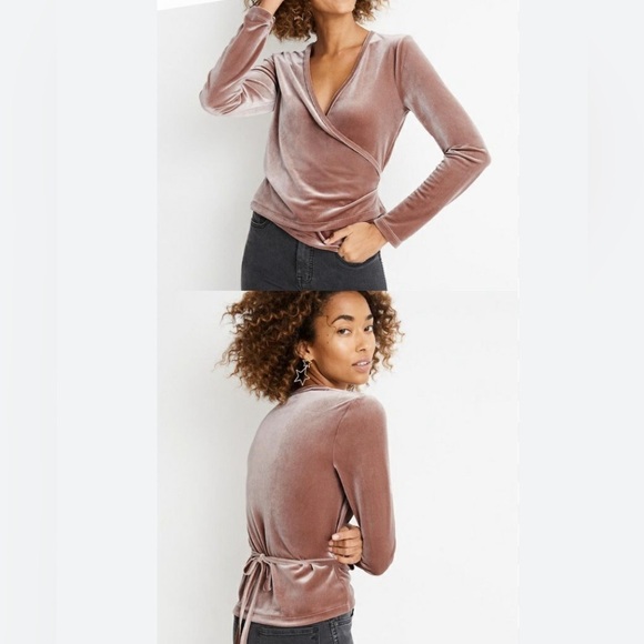Madewell Tops - Madewell Size S Mauve Brown Velvet Wrap Top